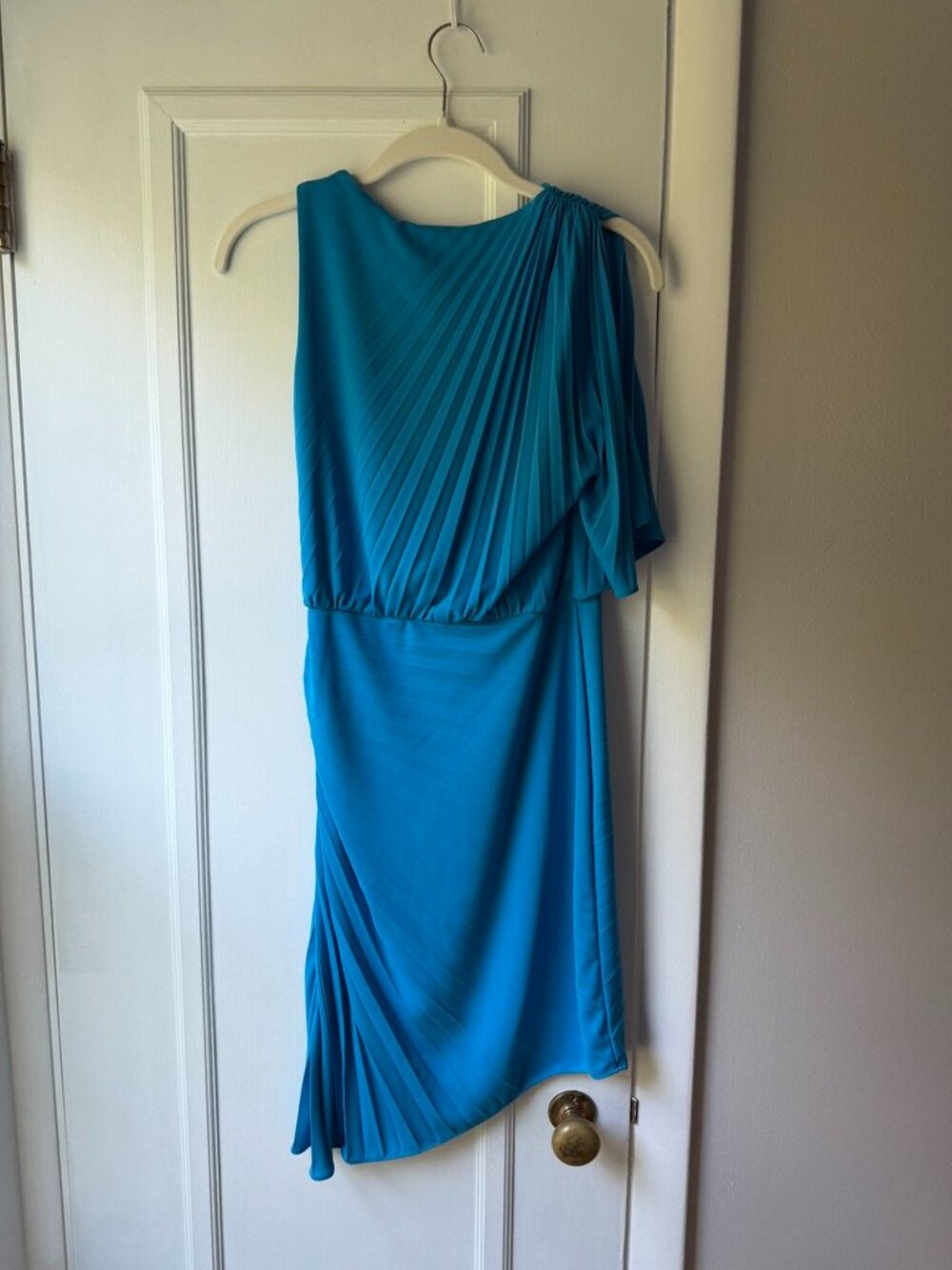 Halston Heritage Pleated Asymmetrical Shoulder Dress